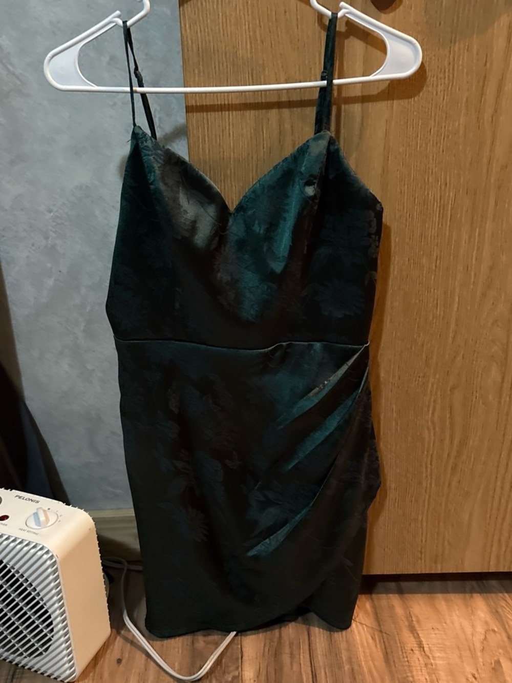 Lulu's Dark Green Floral Satin Slip Mini Dress